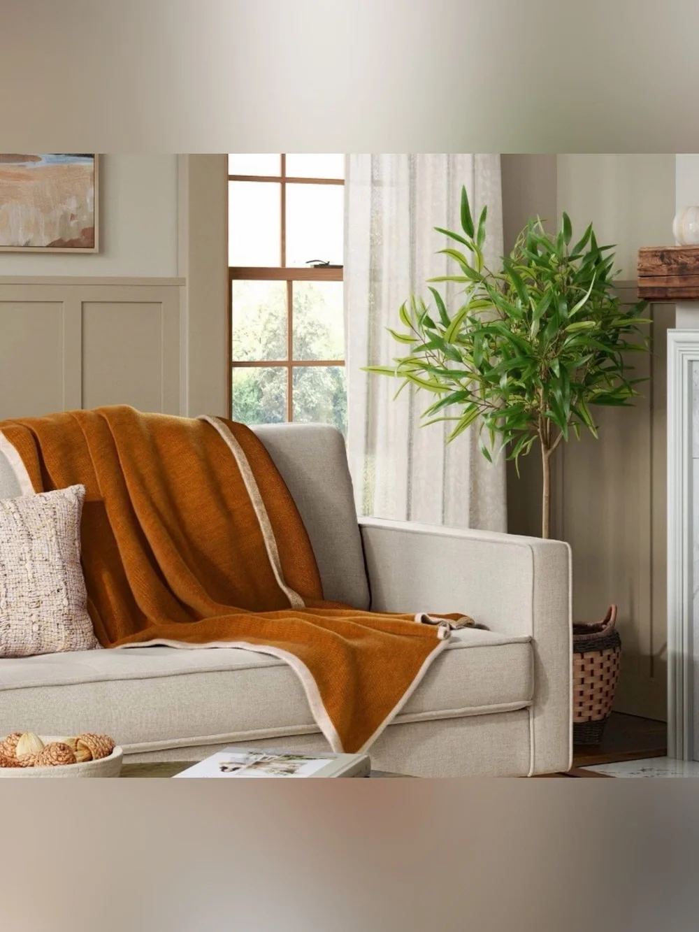 Threshold Caramel Throw with Cream Border